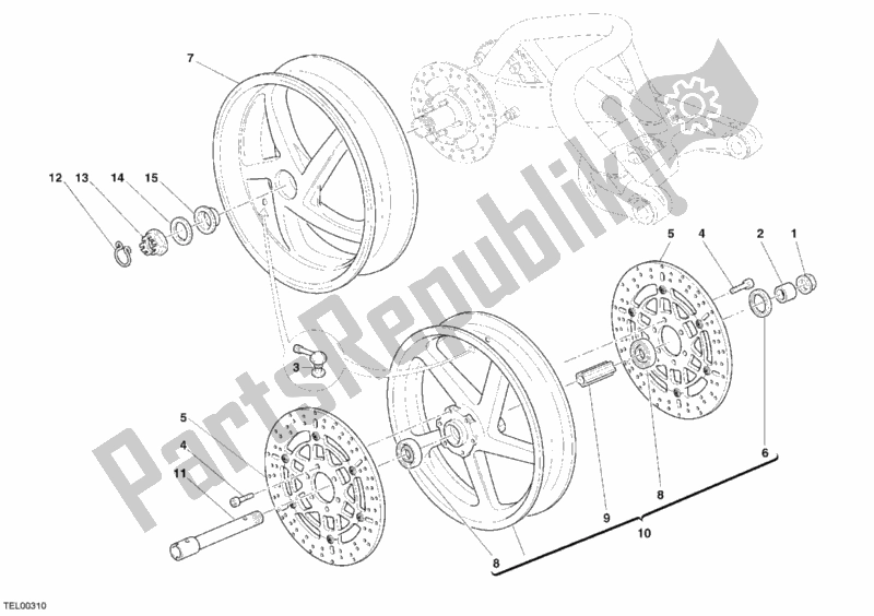 Todas as partes de Rodas do Ducati Monster S2R 800 Dark USA 2006